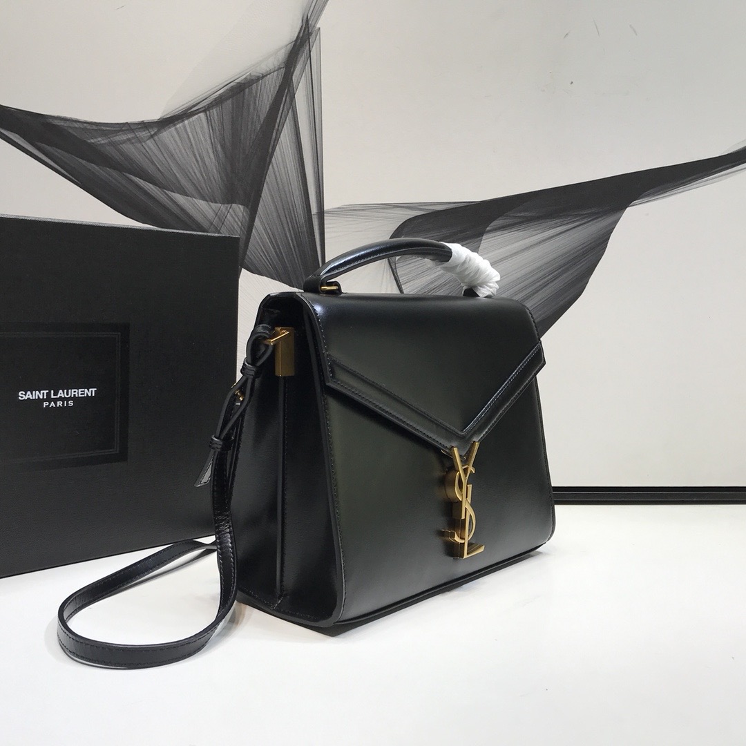 Sa1nt Lau*nt Cassandra Medium Top Handle Bag In Grain Black For Women 9.6in/24.5cm Y51 623931BOW0W1000