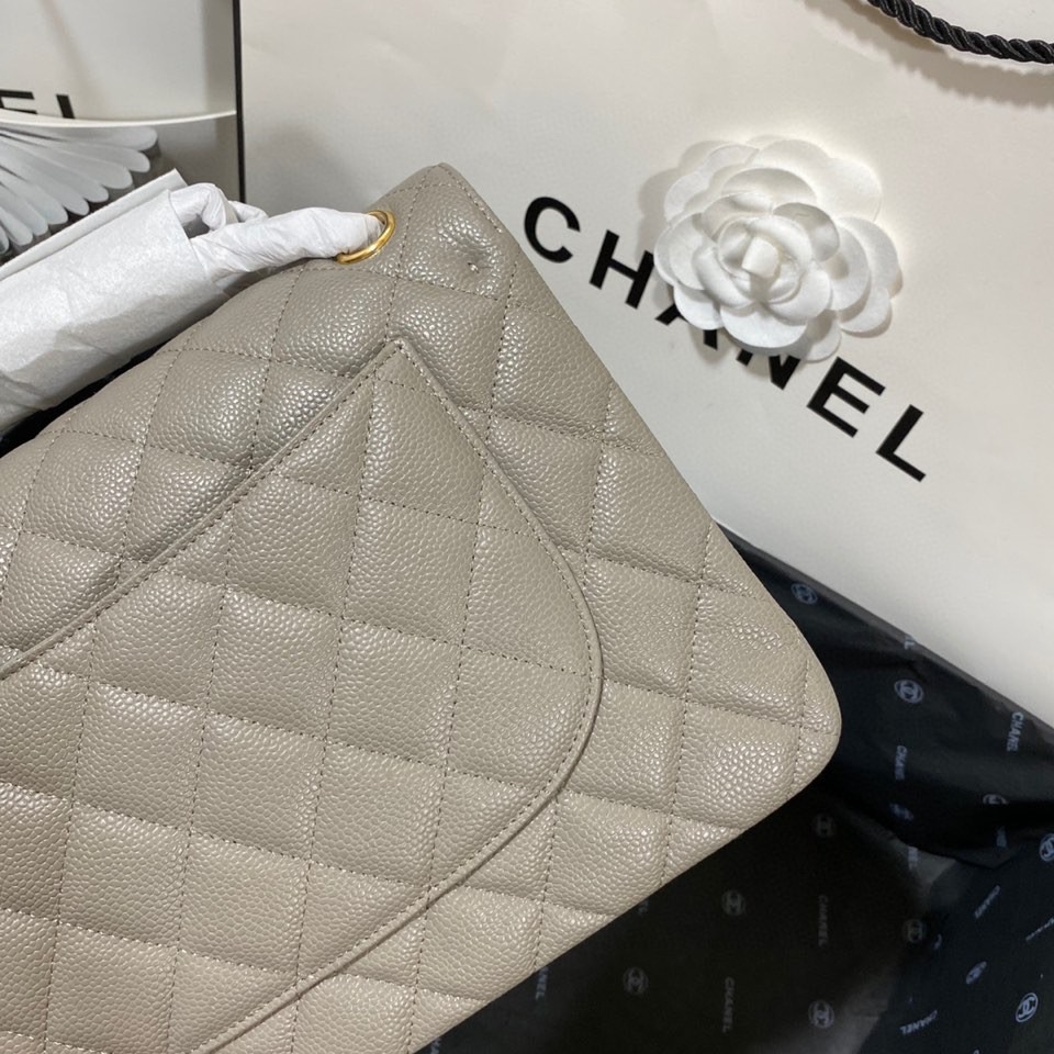 Ch**el Large Classic Handbag Gold Hardware Grey For Women, Women’s Handbags, Shoulder Bags 11.8in/30cm