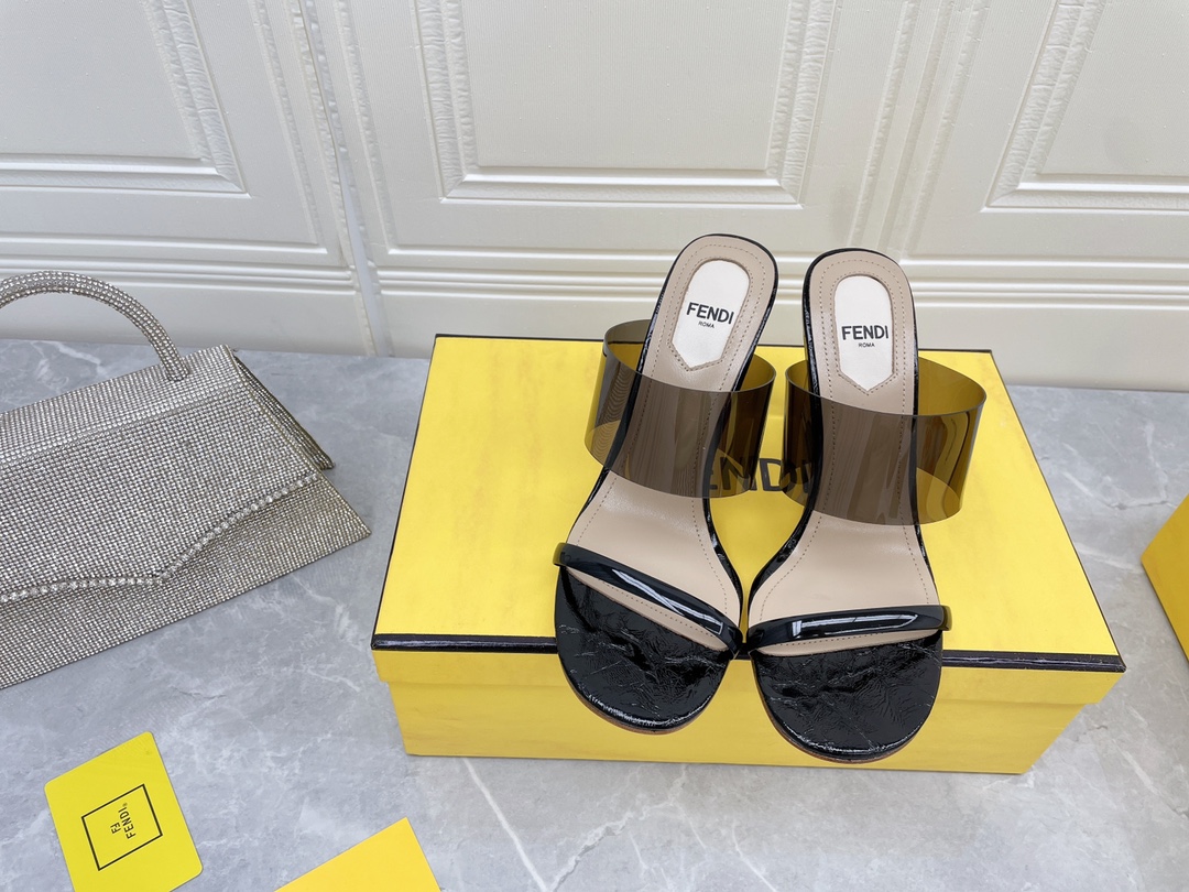 F**di First Black Transparent High-Heeled Sandals For Women