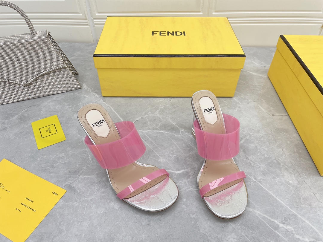 F**di First Pink Transparent High-Heeled Sandals For Women