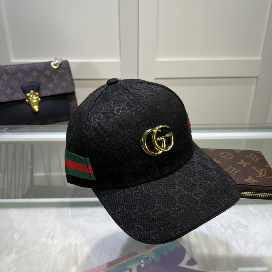 Gvc*1 Original GG Canvas Baseball Hat With Web Black GG Hat