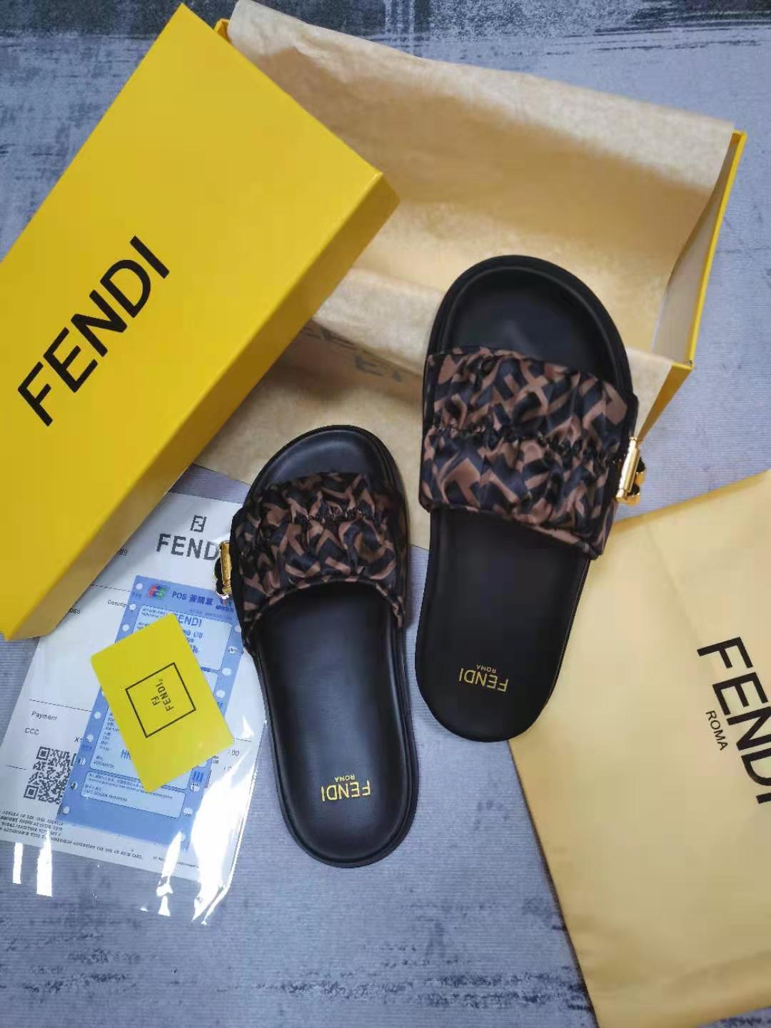 F**di Feel Brown Satin Slides For Women 8X8142AE7SF0R7V