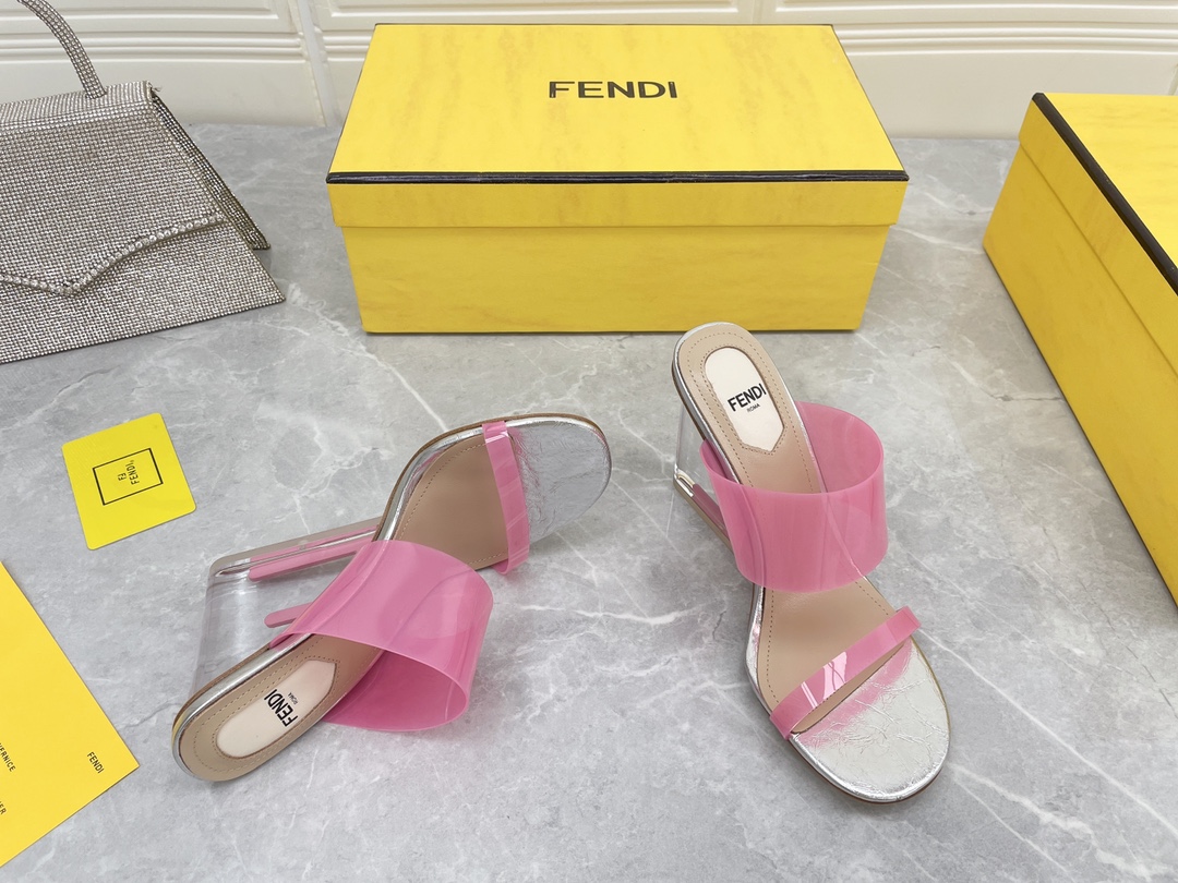 F**di First Pink Transparent High-Heeled Sandals For Women