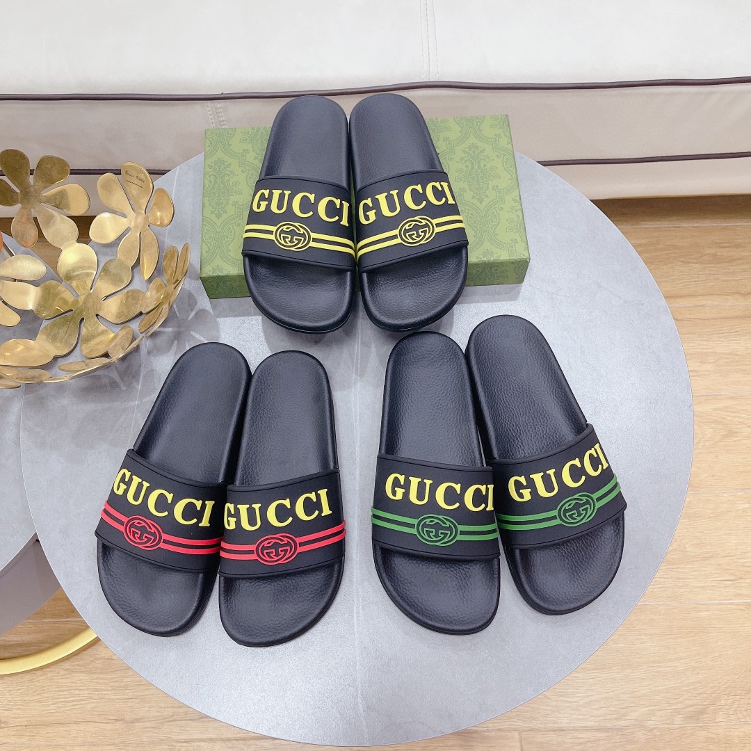 Gvc*1 Women’s Logo Rubber Slide Black Green And Yellow For Women 522887