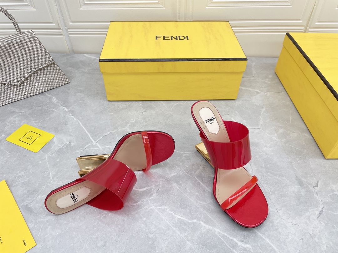 F**di First Red Transparent High-Heeled Sandals For Women