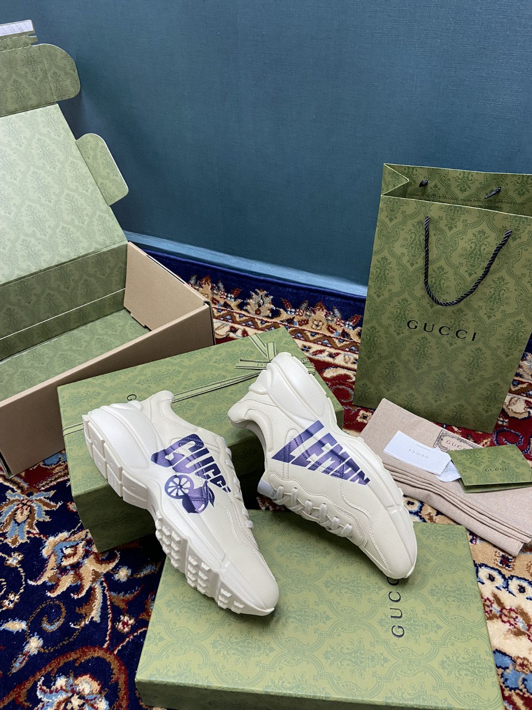 Gvc*1 Women’s Rhyton Sneakers With Lemon Gvc*1 White Ivory For Women ‎684899 DRW00 9522