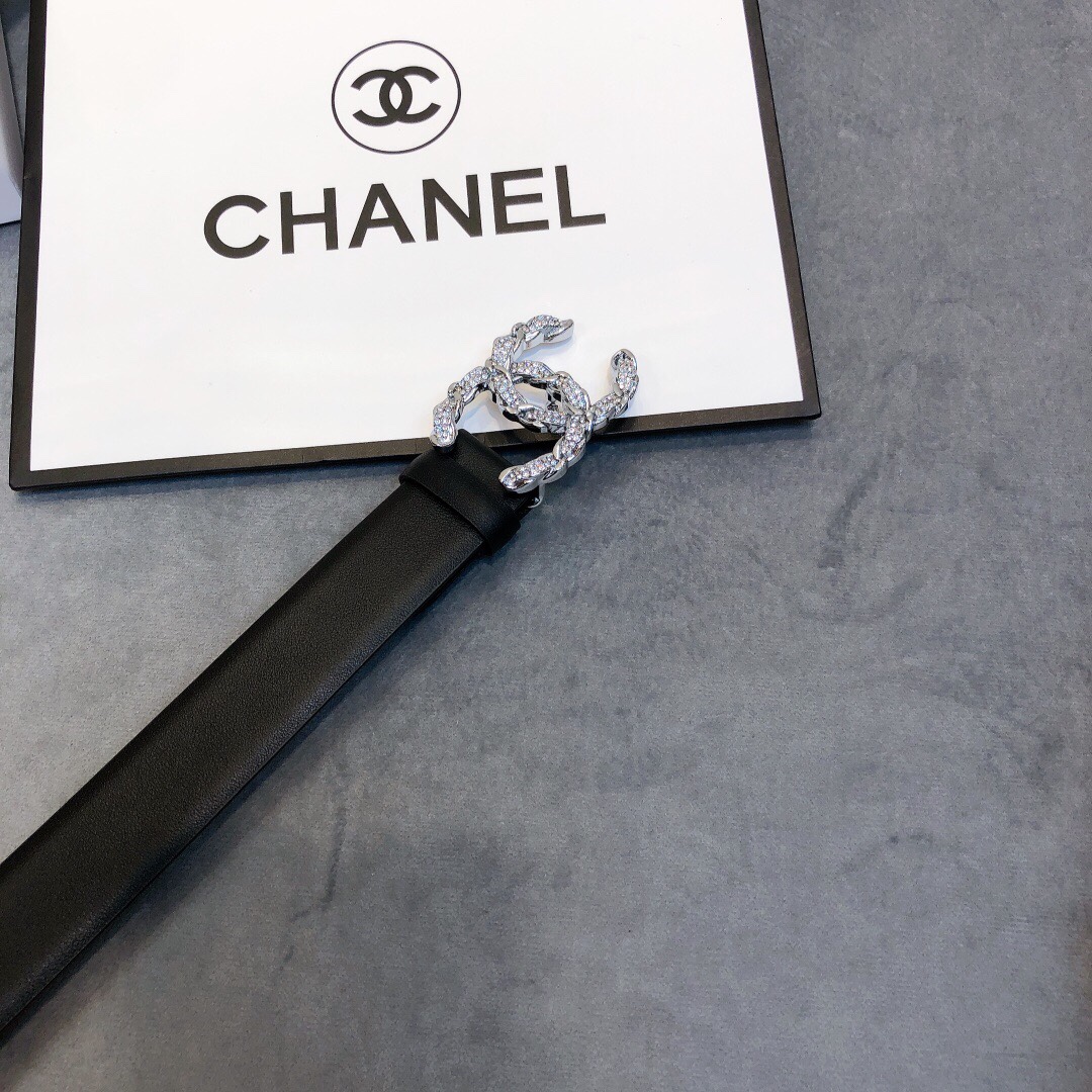 Ch**el Belt With Double C Buckle Black Women Belt