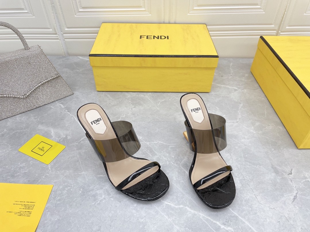 F**di First Black Transparent High-Heeled Sandals For Women