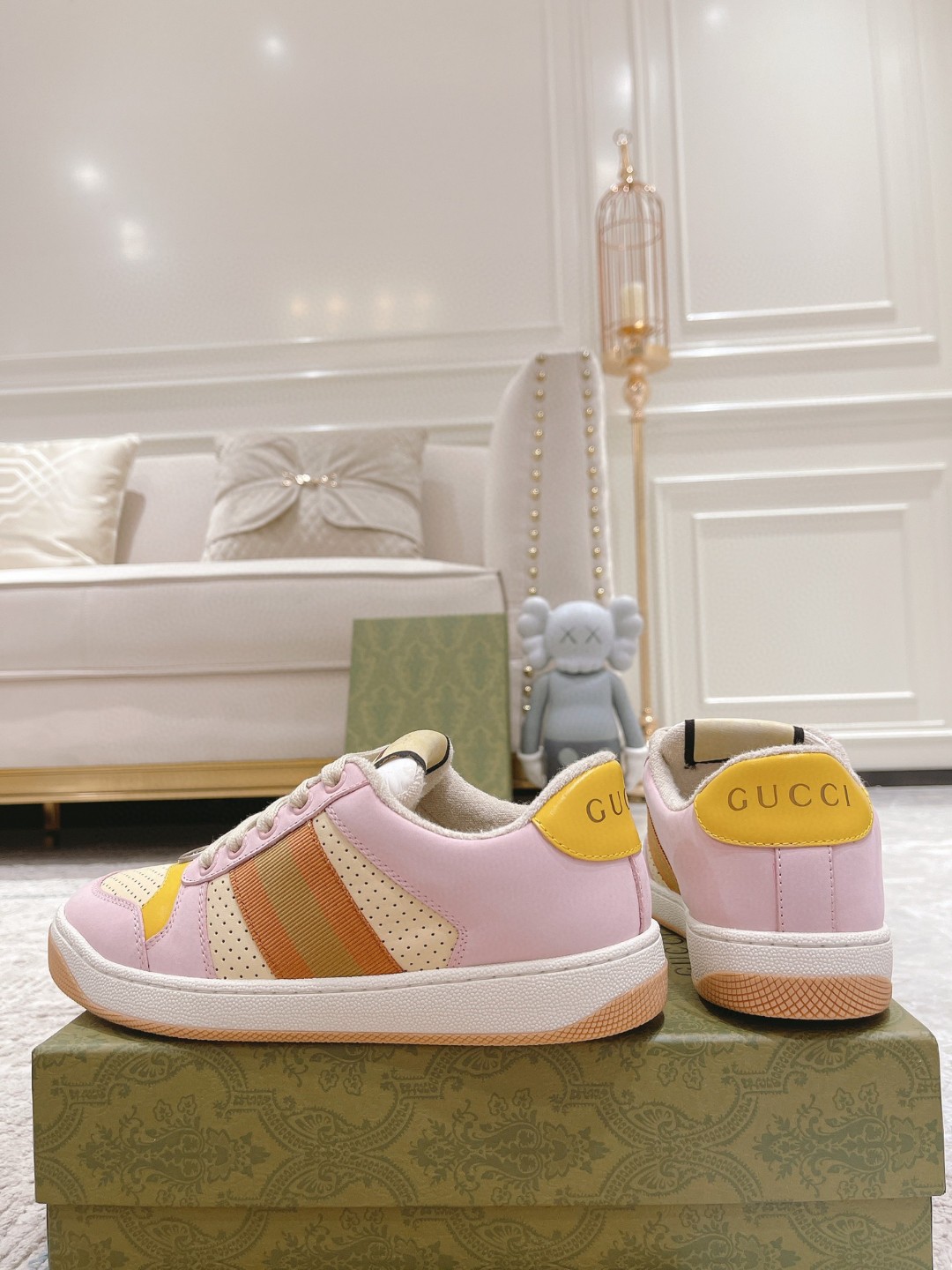 Gvc*1 Lovelight Screener Sneaker Pale Pink For Men GG Shoes 708295 0YIA0 6960