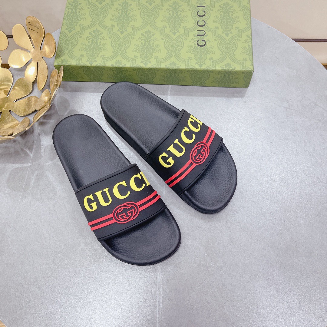 Gvc*1 Women’s Logo Rubber Slide Black Red And Yellow For Women 522887