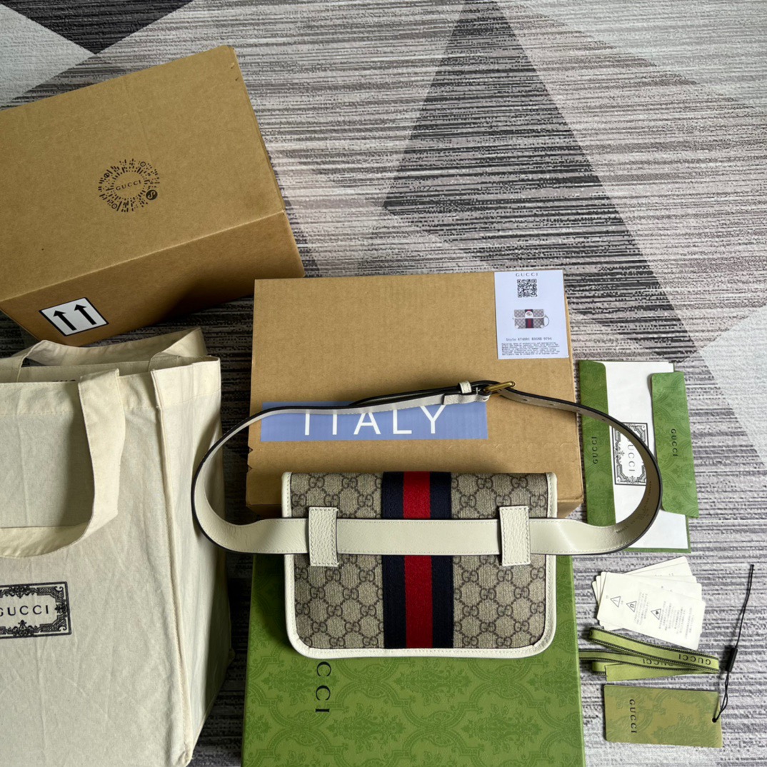 Gvc*1 Ophidia Belt Bag Beige And Ebony GG Svp*me Canvas, A Material With Low Environmental Impact For Men  8.7in/22cm GG 674081 96IWT 9794
