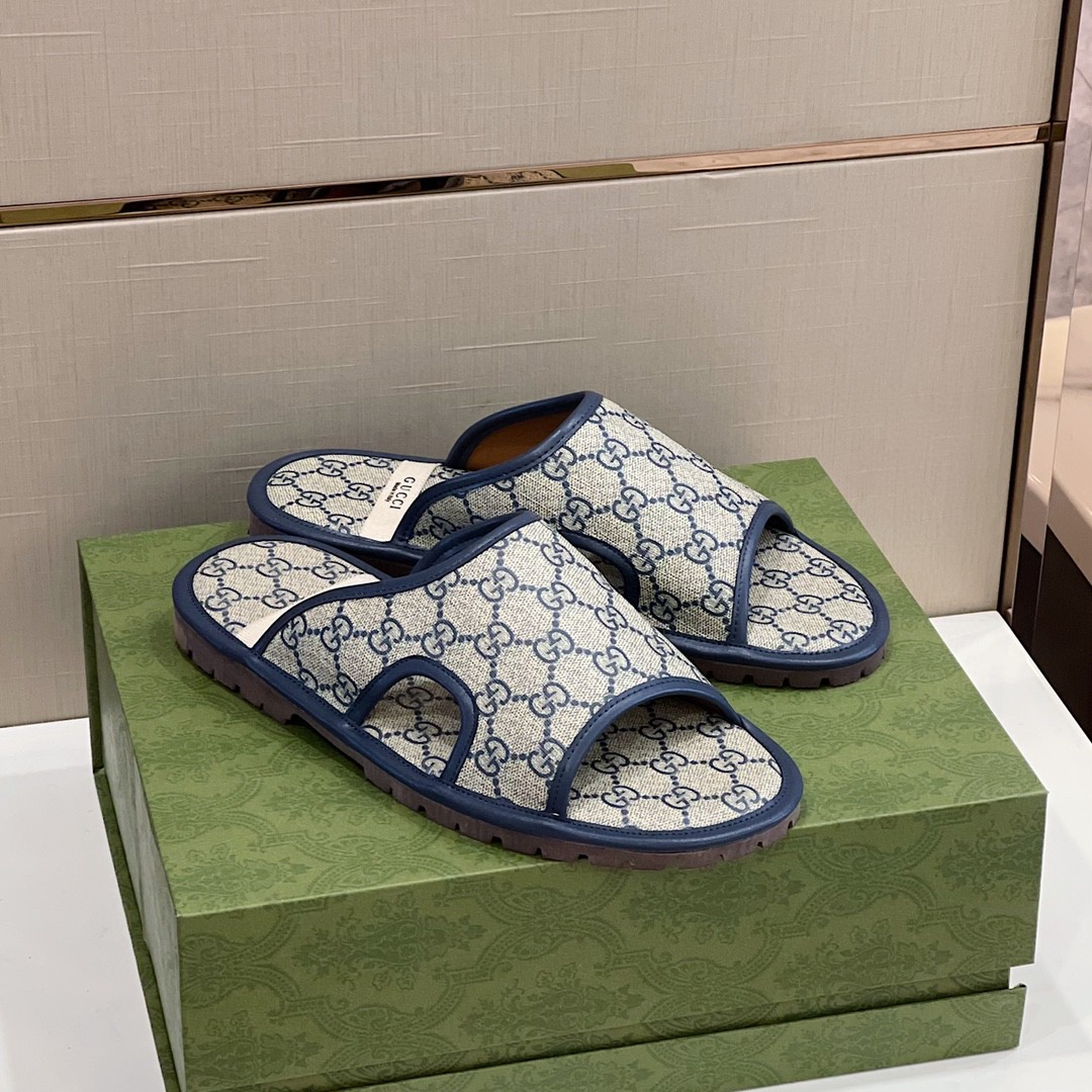 Gvc*1 Men’s GG Svp*me Slide Sandal Blue And Beige For Men 624879