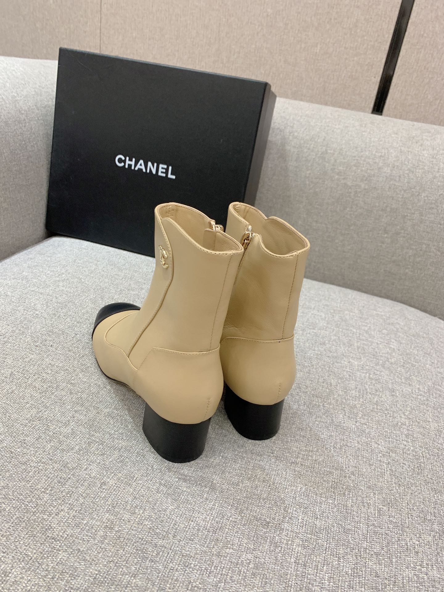 Ch**el Women’s Ankle Boots Beige For Women 2.2in/5.5cm