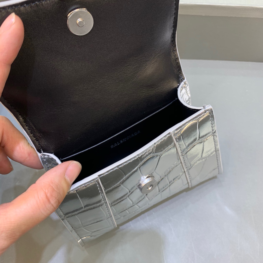 Ba1en*iaga Hourglass Mini Handbag With Chain In Sliver, For Women, Women’s Bags 4.7in/12cm