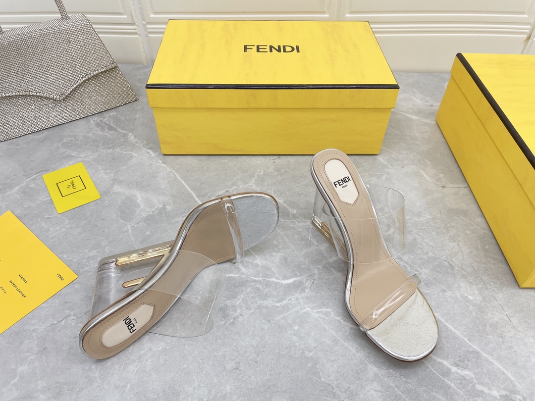 F**di First White Transparent High-Heeled Sandals For Women