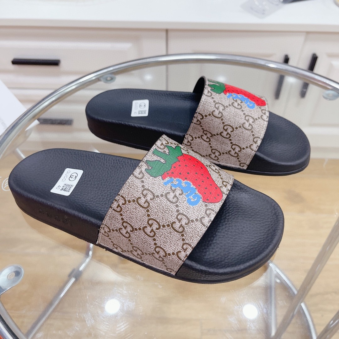 Gvc*1 Women’s GG Svp*me Slides With Gvc*1 Strawberry Black And Gray For Women 408508 G2200