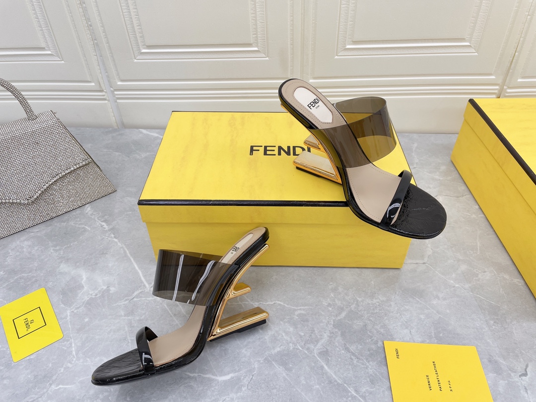 F**di First Black Transparent High-Heeled Sandals For Women