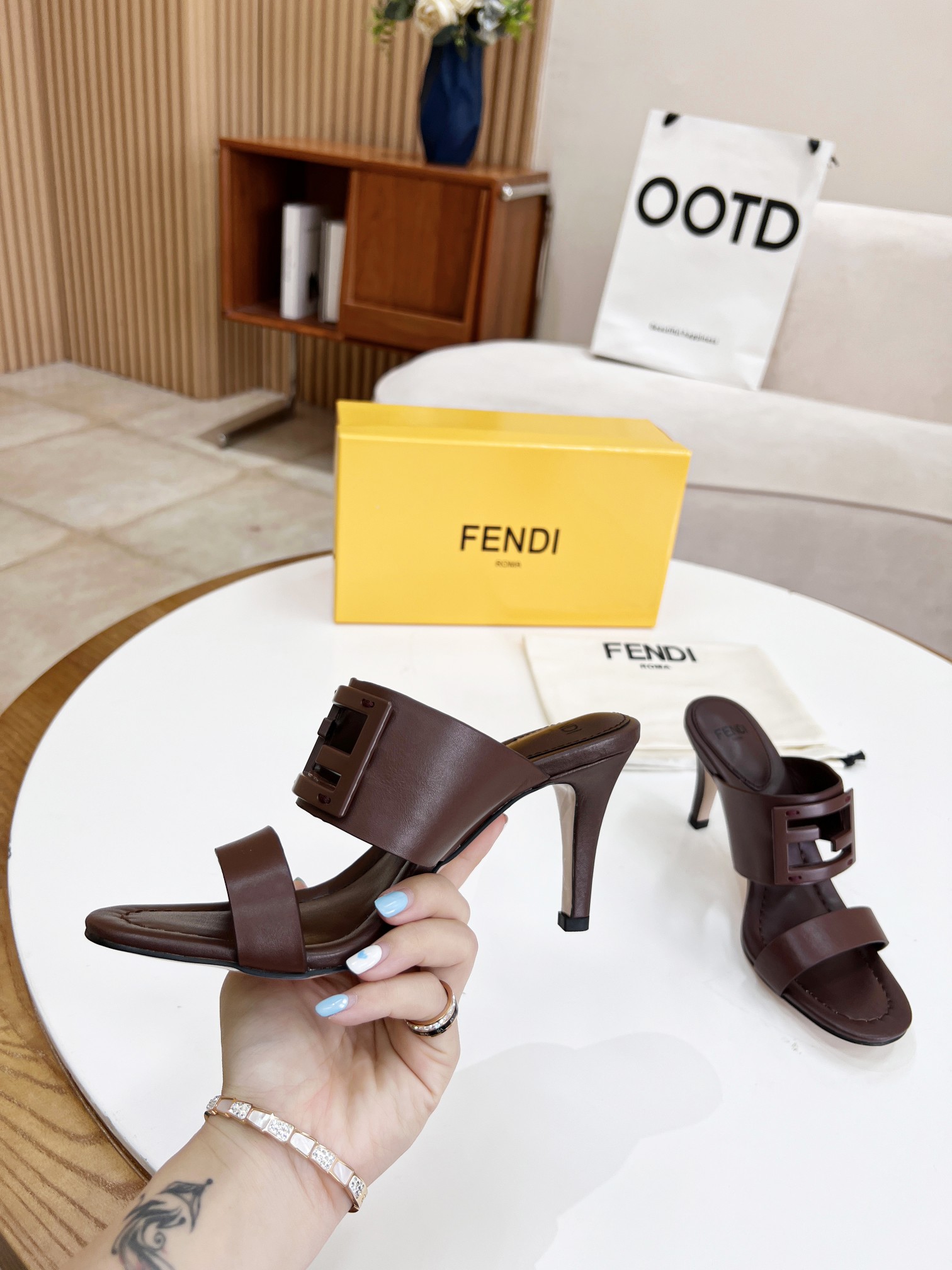 F**di Baguette Burgundy Heels For Women