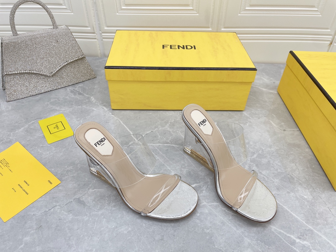 F**di First White Transparent High-Heeled Sandals For Women