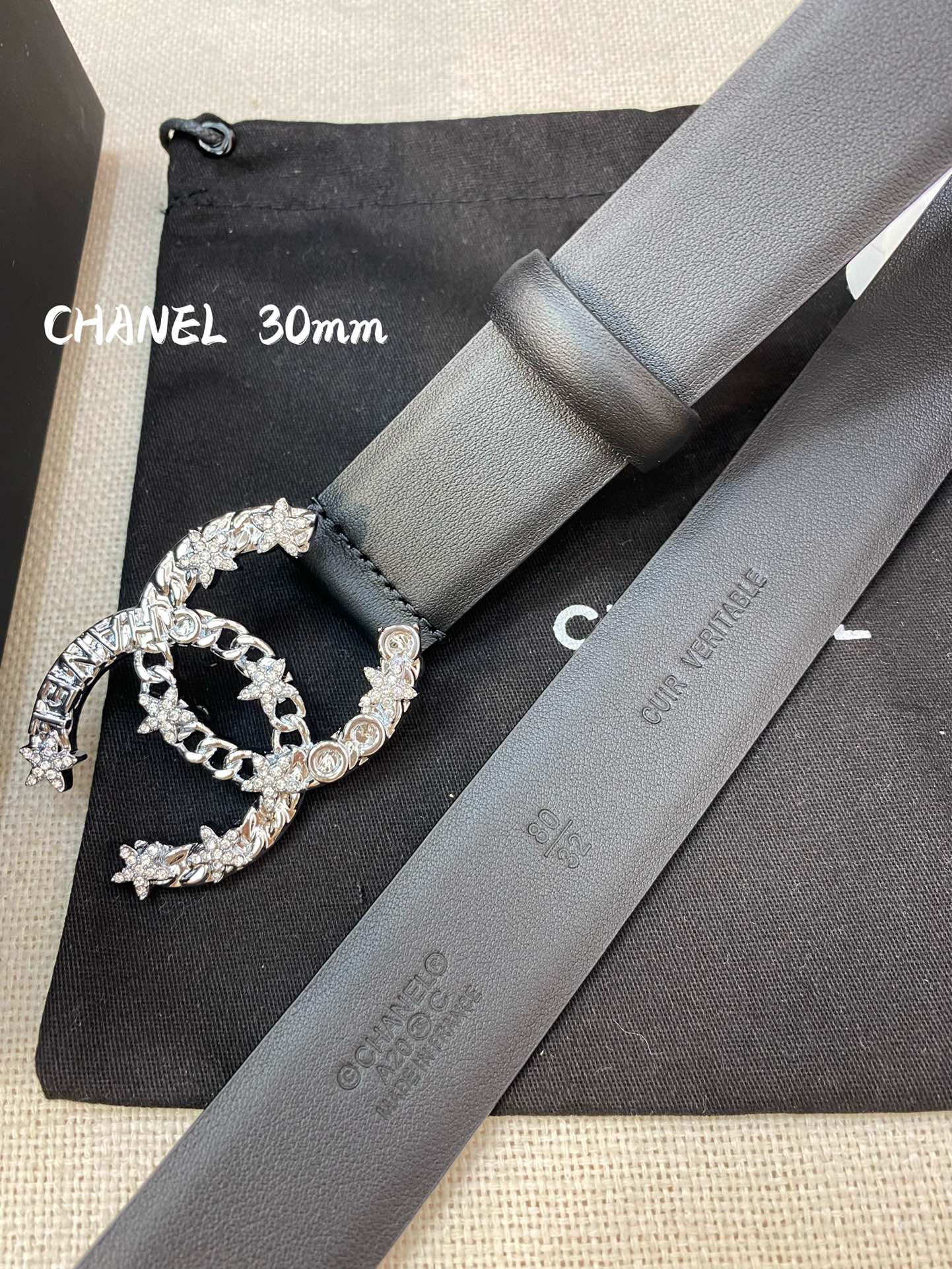 Ch**el Belt With Double C Buckle Black Women Belt