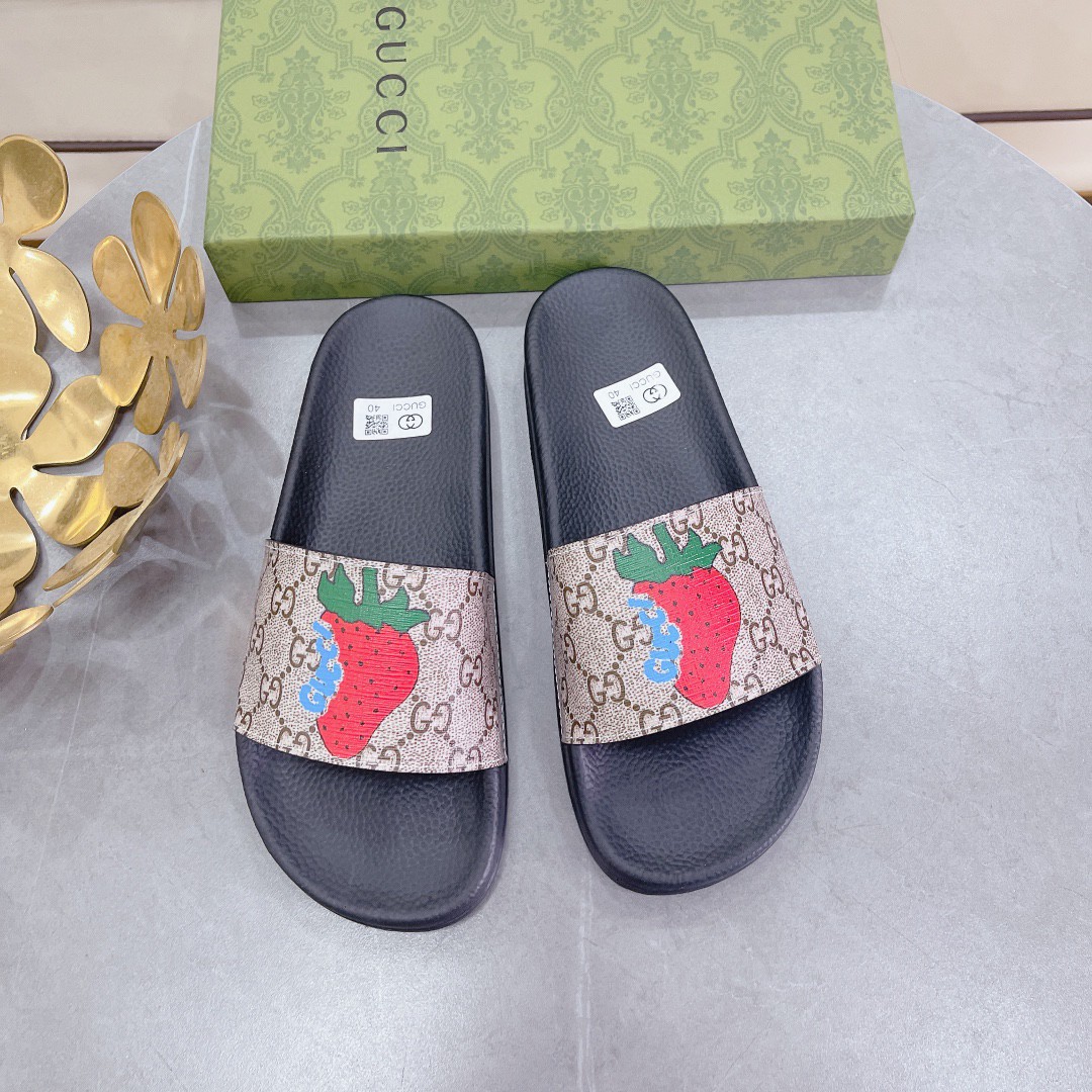 Gvc*1 Women’s GG Svp*me Slides With Gvc*1 Strawberry Black And Gray For Women 408508 G2200
