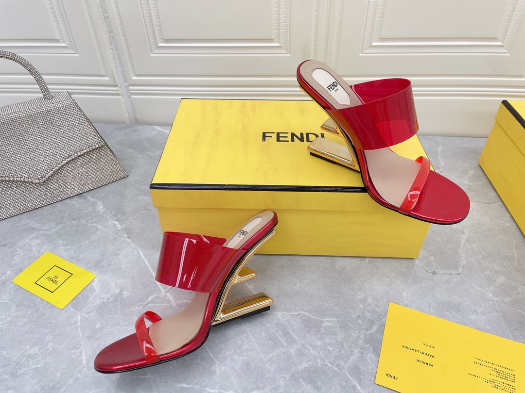 F**di First Red Transparent High-Heeled Sandals For Women