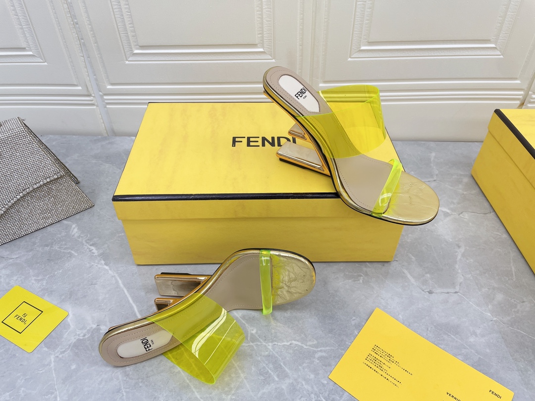 F**di First Yellow Transparent High-Heeled Sandals For Women
