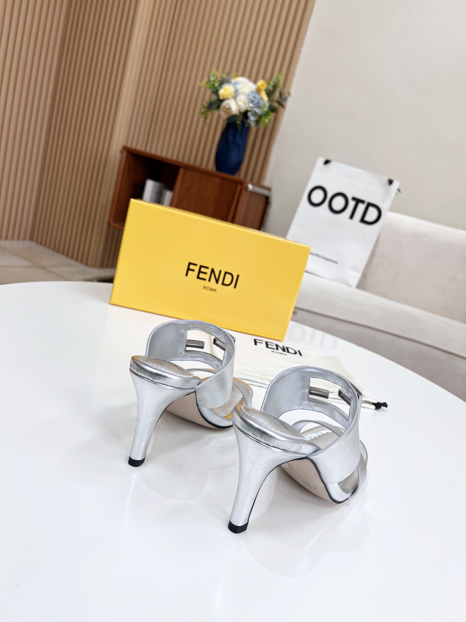 F**di Baguette Silver Heels For Women