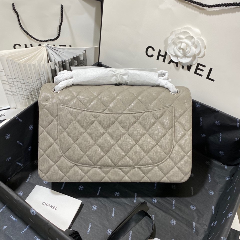 Ch**el Large Classic Handbag Silver Hardware Grey For Women, Women’s Handbags, Shoulder Bags 11.8in/30cm