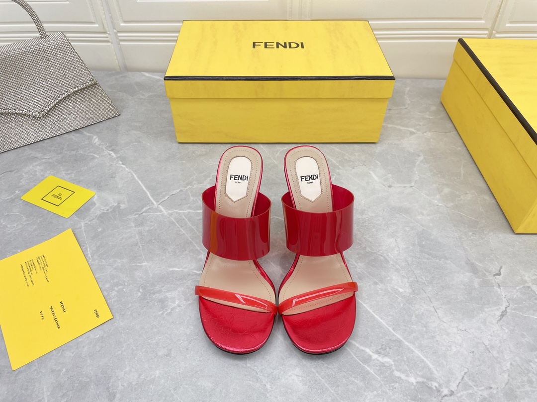 F**di First Red Transparent High-Heeled Sandals For Women