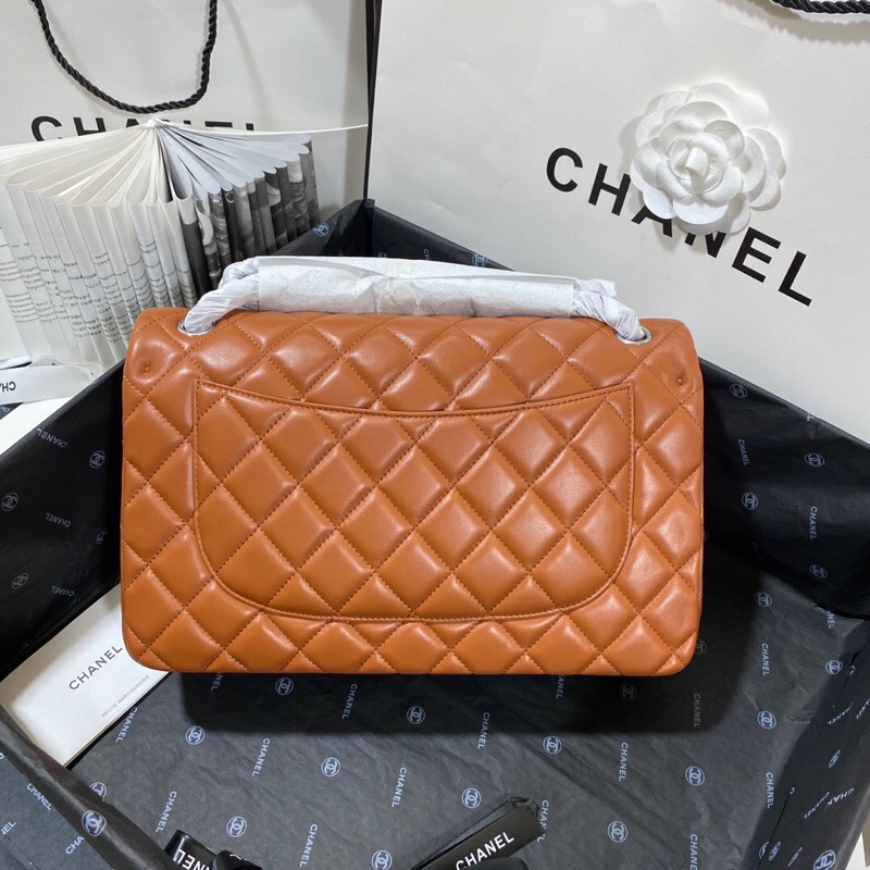 Ch**el Large Classic Handbag Silver Hardware Brown For Women, Women’s Handbags, Shoulder Bags 11.8in/30cm