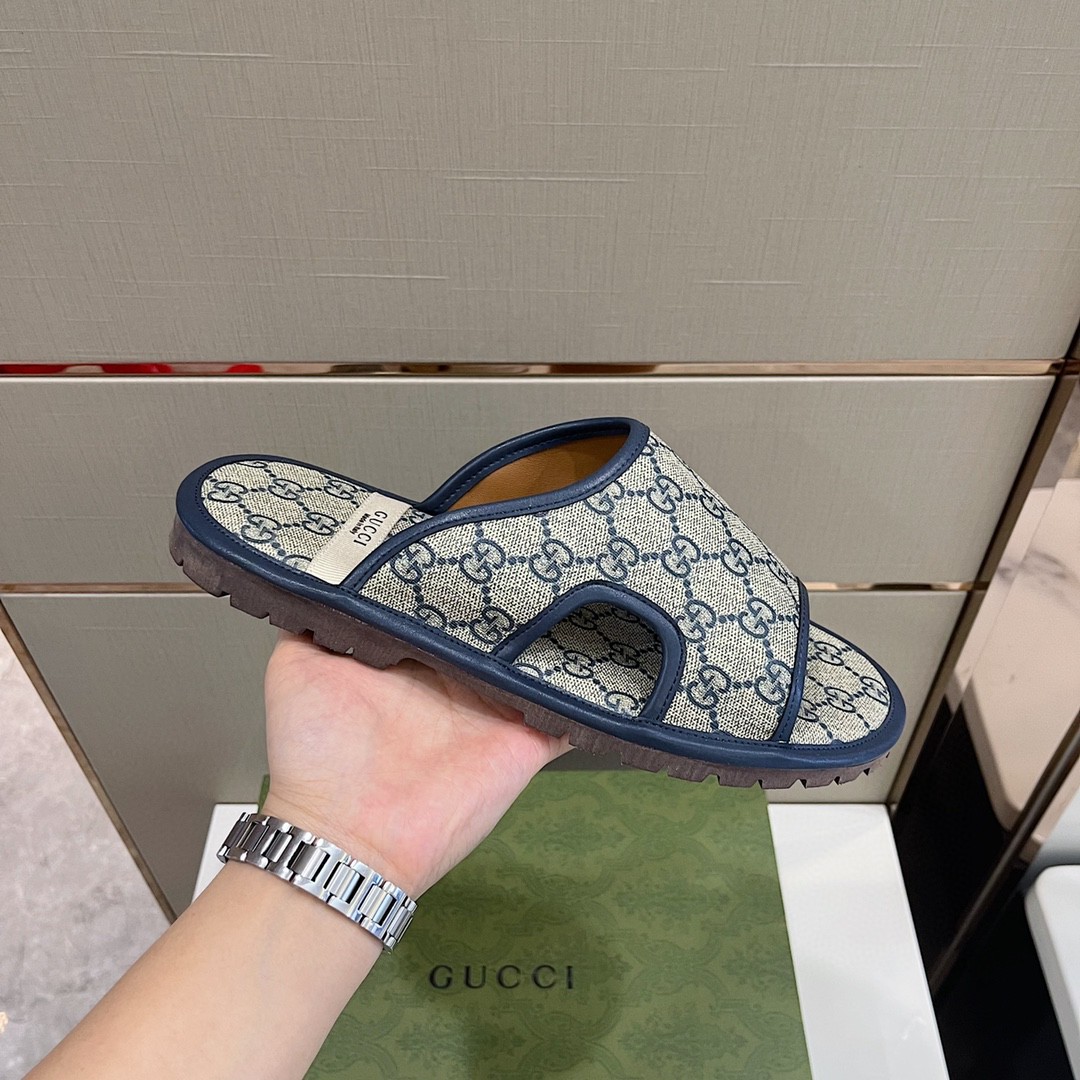 Gvc*1 Men’s GG Svp*me Slide Sandal Blue And Beige For Men 624879