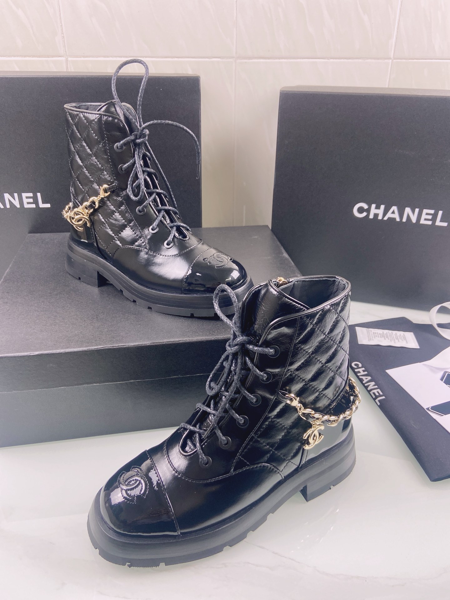 Ch**el Women’s Lace- Ups Black For Women 1.6in/4cm