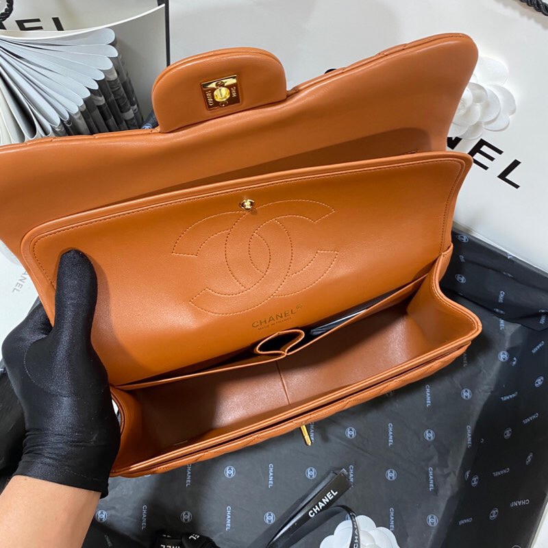 Ch**el Large Classic Handbag Gold Hardware Brown For Women, Women’s Handbags, Shoulder Bags 11.8in/30cm