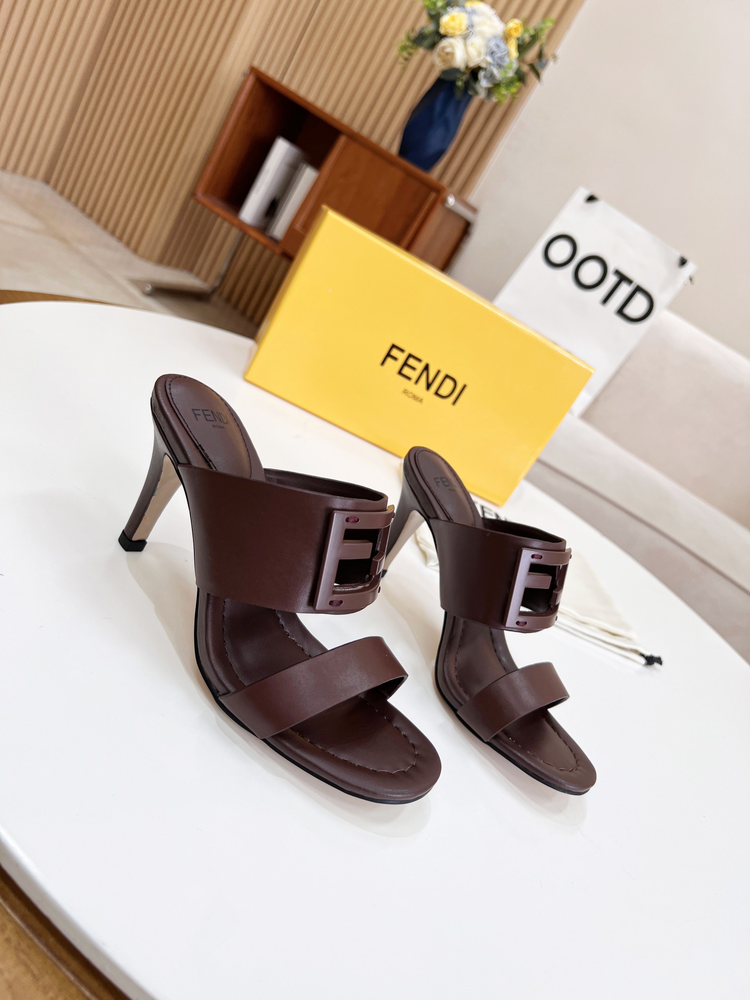 F**di Baguette Burgundy Heels For Women