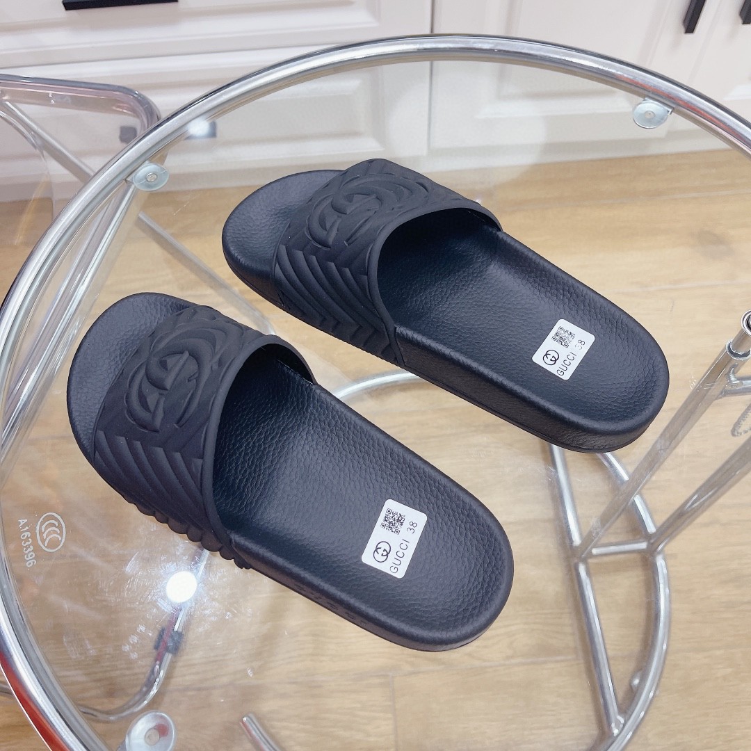 Gvc*1 Women’s Quilted GG Rubber Slide Black For Women 601041 JD600 1000