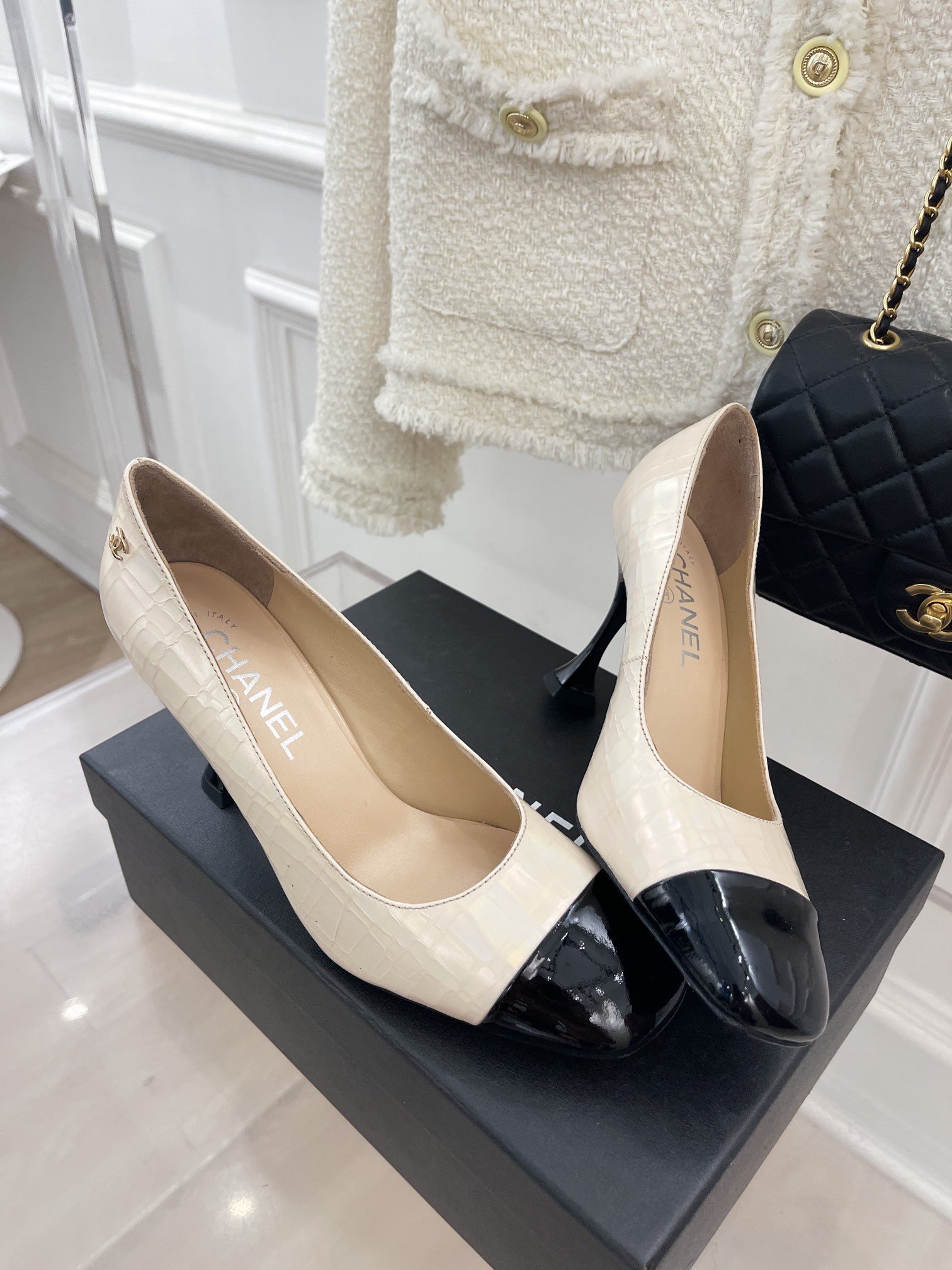 Ch**el Women’s Pump & Grosgrain Beige For Women