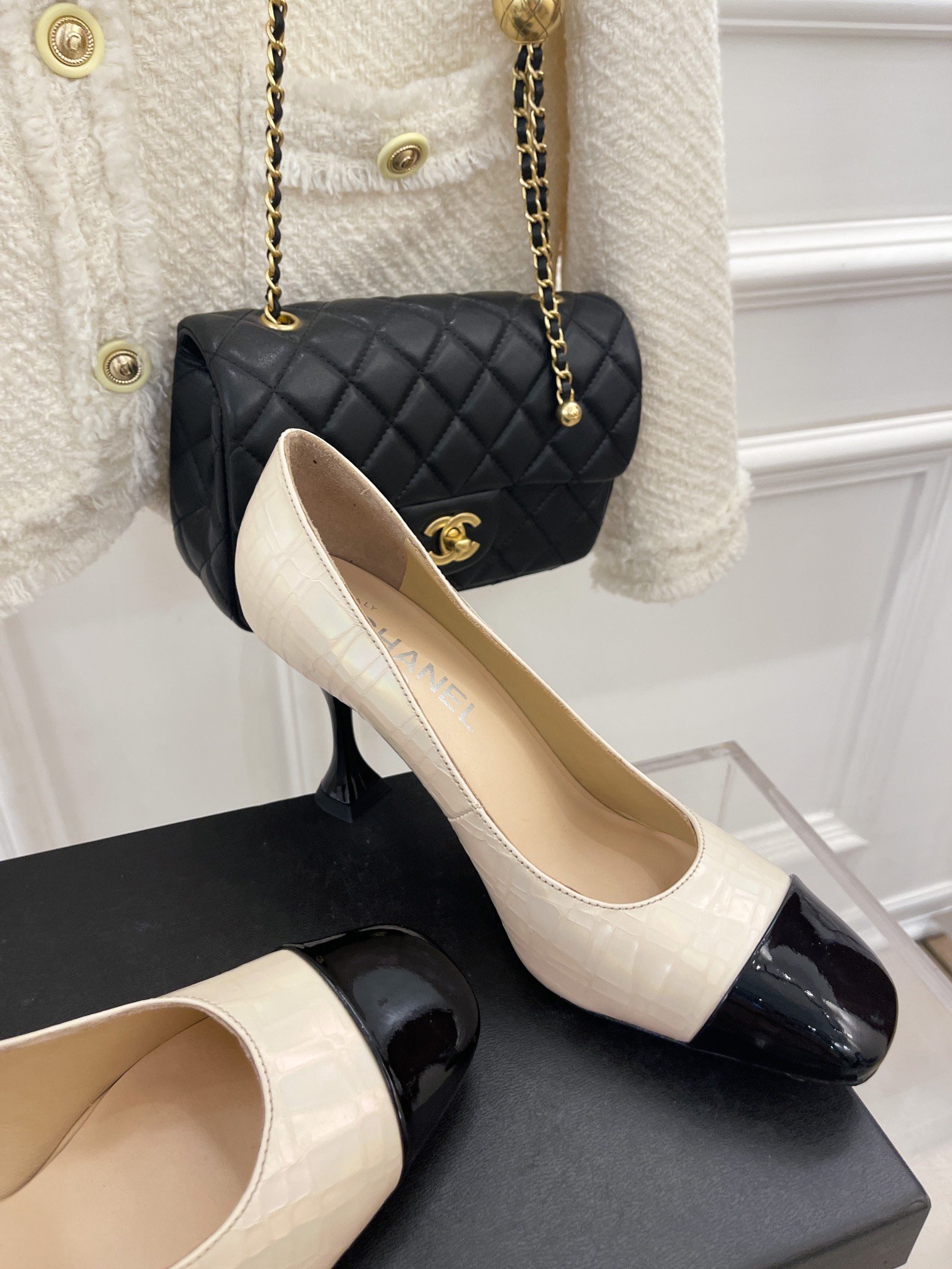 Ch**el Women’s Pump & Grosgrain Beige For Women