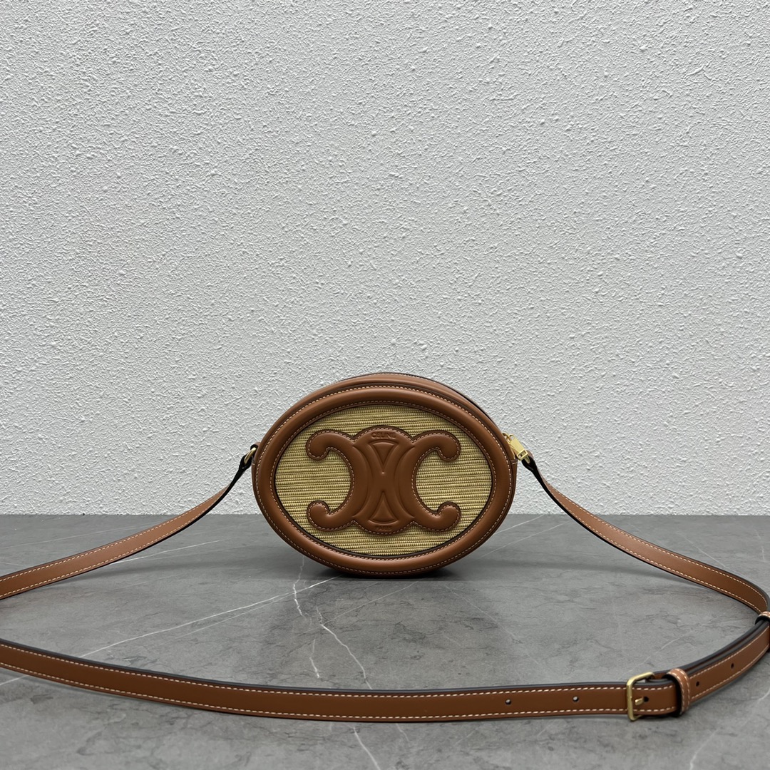 Ce1i*e Oval Bag Cuir Triomphe In Textile Natural / Tan For Women 8in/20cm 198602DU8.02NT