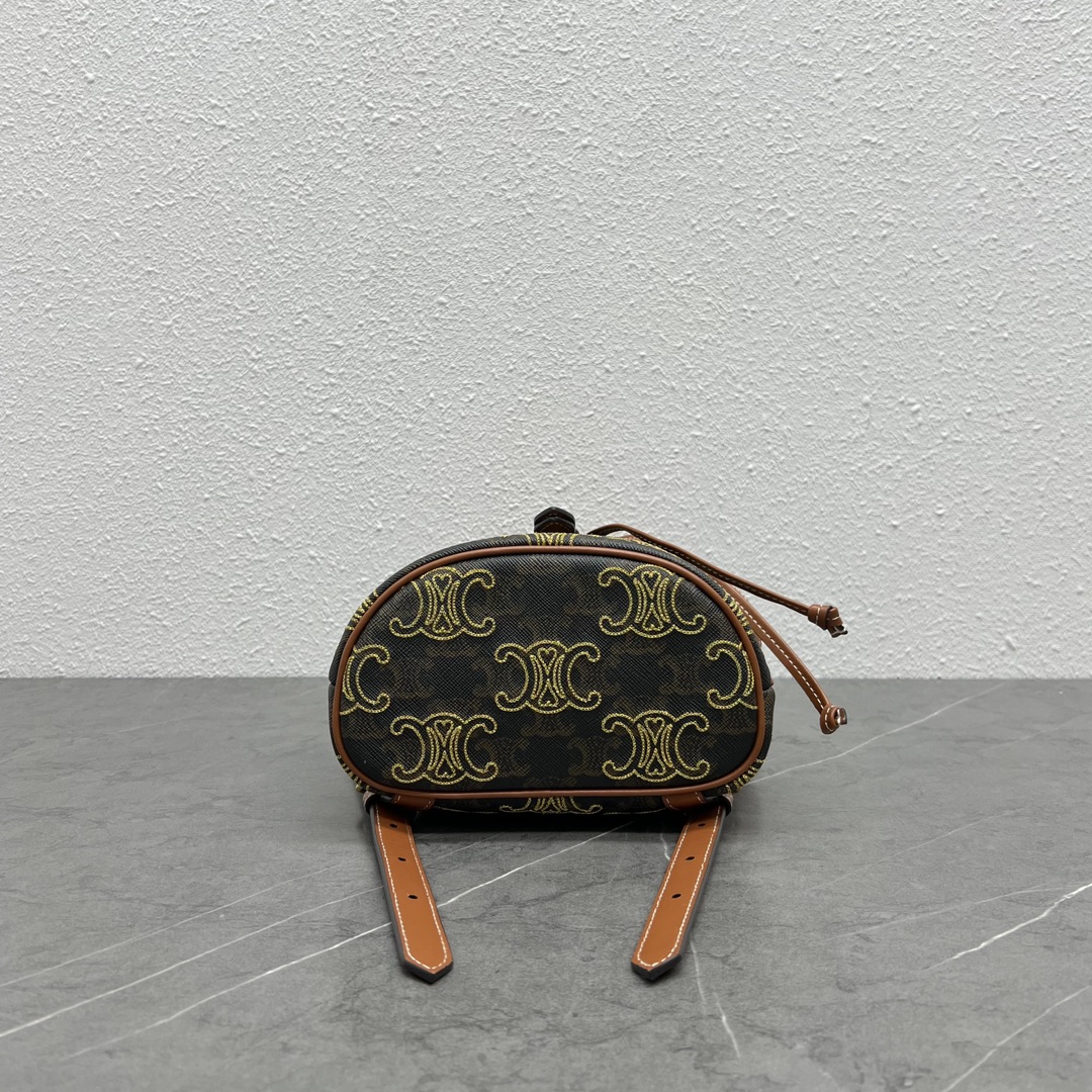Ce1i*e Mini Backpack Folco In Triomphe Canvas With Triomphe Heart Embroidery Brown For Women 8in/20cm 197662EF3.04LU
