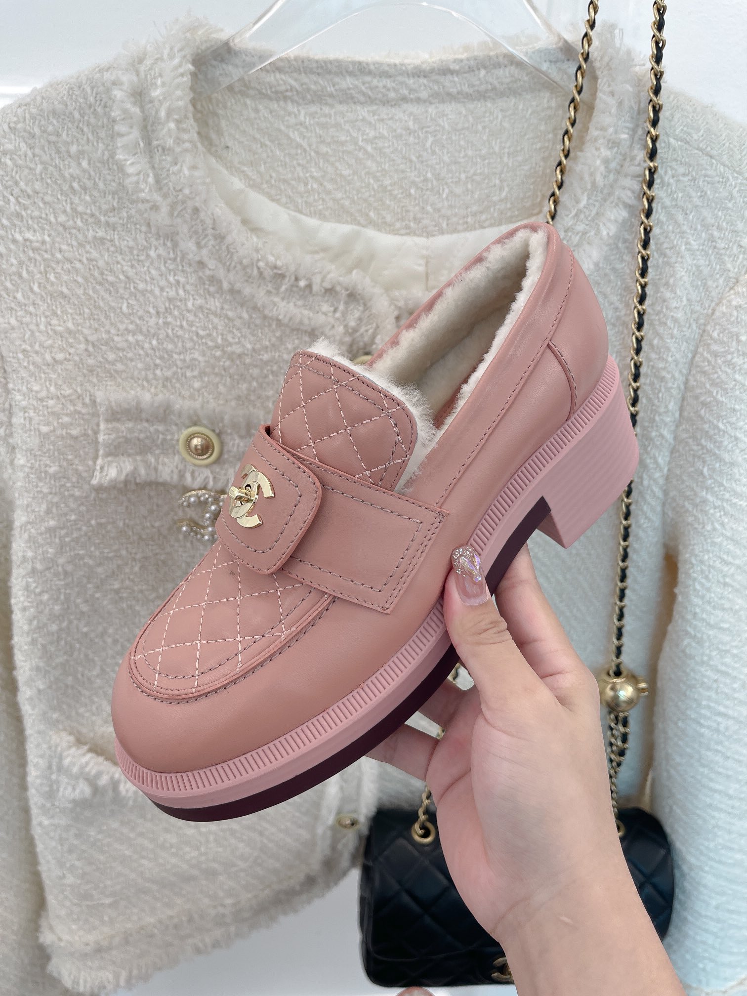 Ch**el Women’s Loafers With Lining Pink For Women