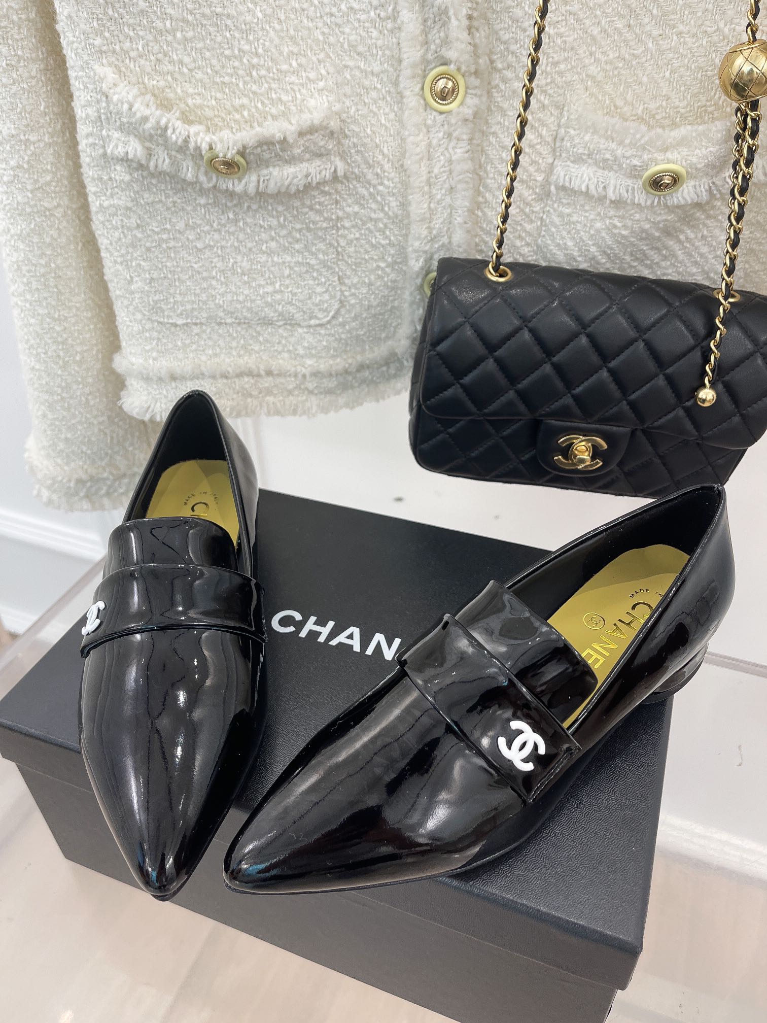 Ch**el Women’s Loafer With Logo Bright Black For Women