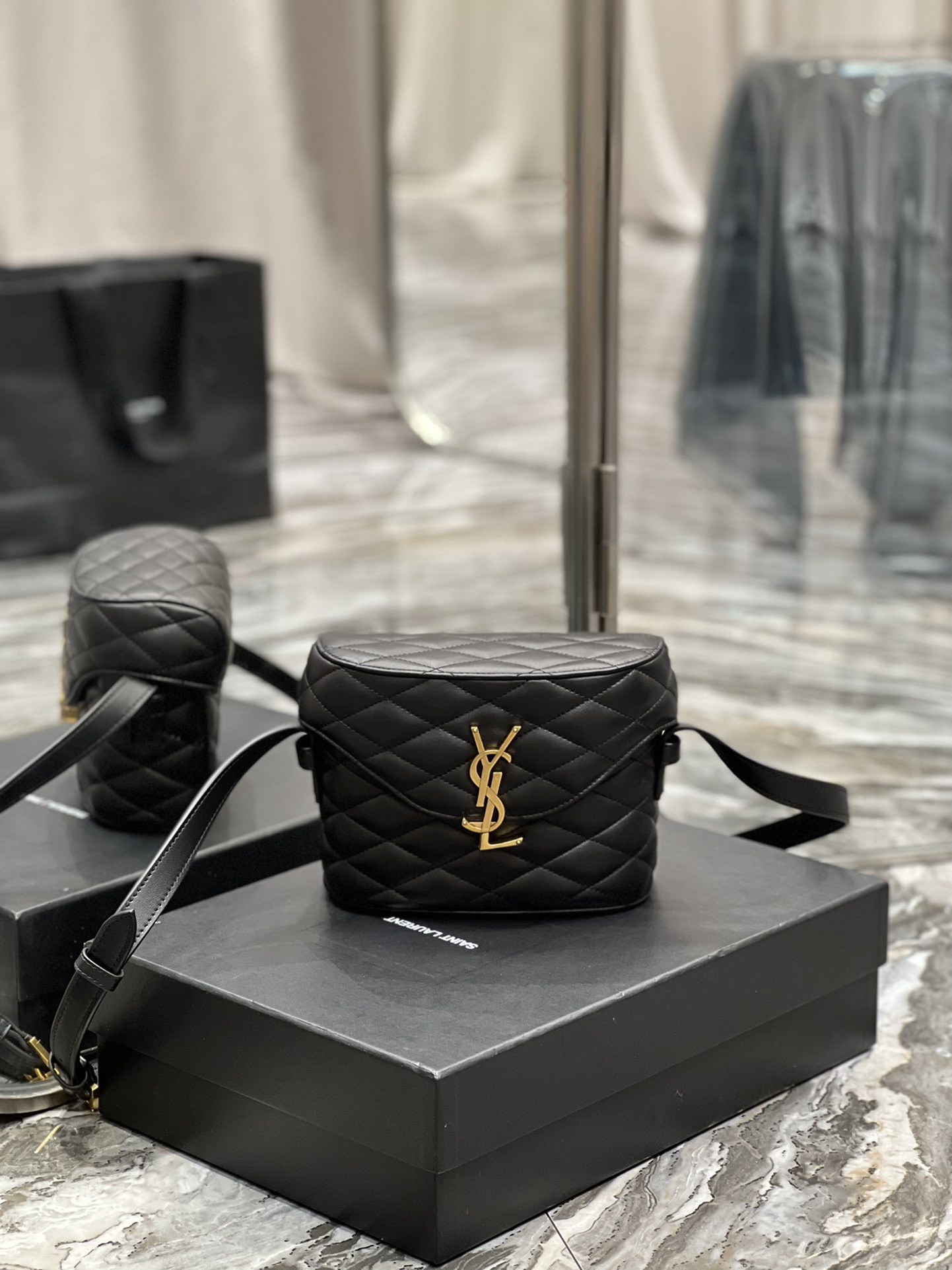 Sa1nt Lau*nt June Box Bag Black For Women, Women’s Bags 7.5in/19cm Y51 7100801EL071000