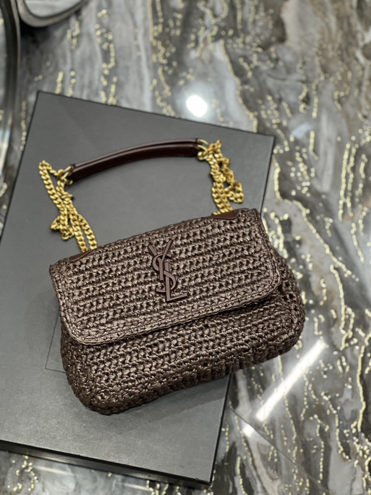 Sa1nt Lau*nt Niki Baby Chain Bag Dark Brown For Women, Women’s Bags 8.2in/21cm Y51