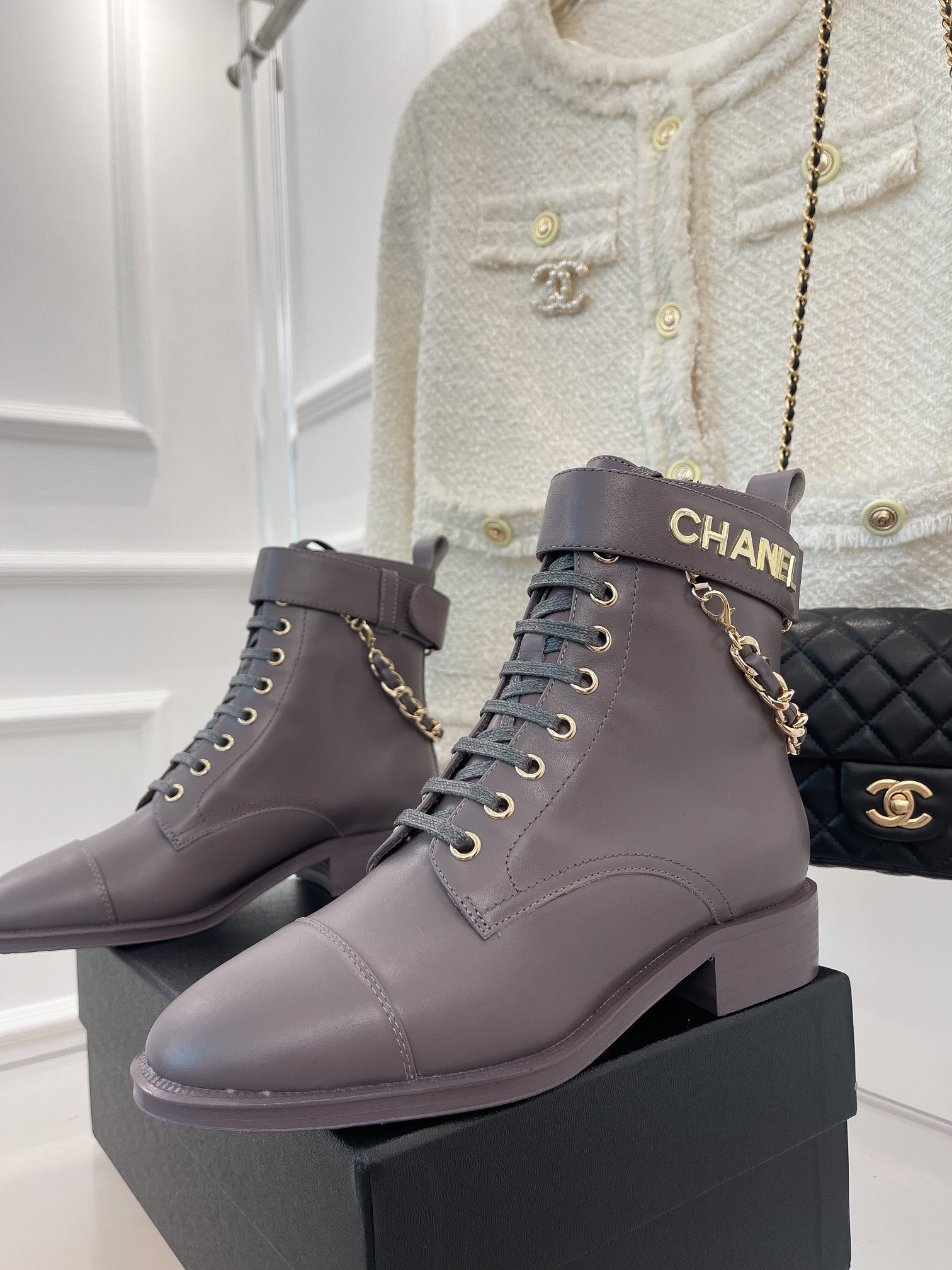 Ch**el Women’s Lace-Up With Chain Light Violet For Women 1.5in/4cm