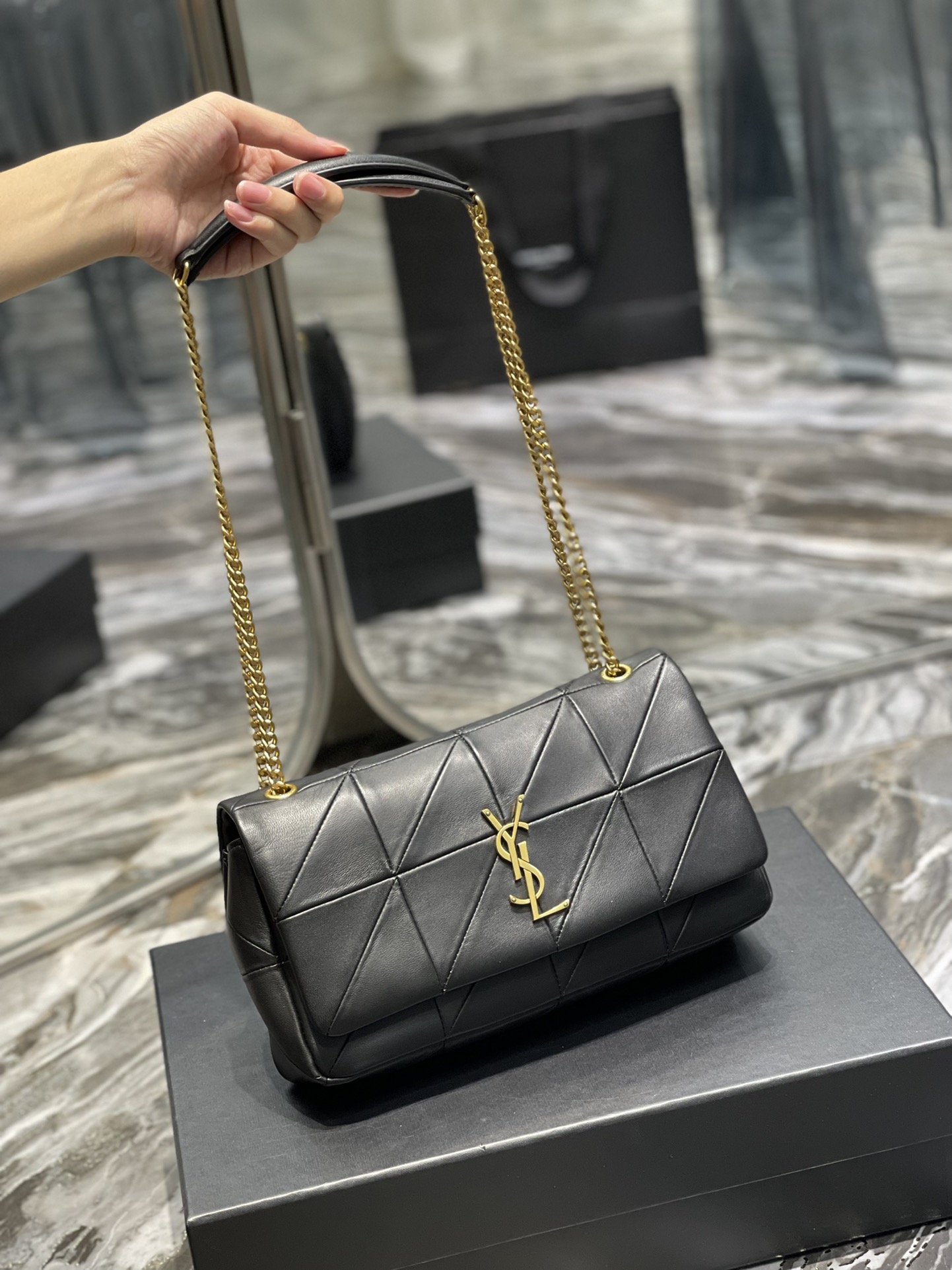 [True-to-ORIGINAL] Sa1nt Lau*nt Jamie Medium Chain Bag Black For Women 9.8in/25cm